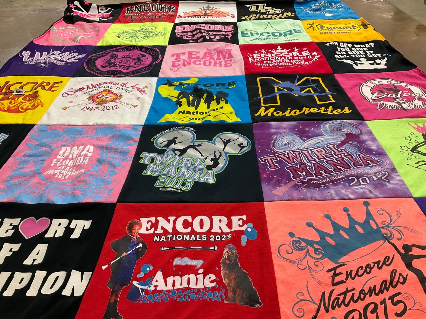 T-shirt quilt with dance, twirling themes by Darlene from FL