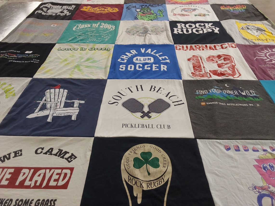 T-shirt quilt featuring rock rugby by Elizabeth from PA