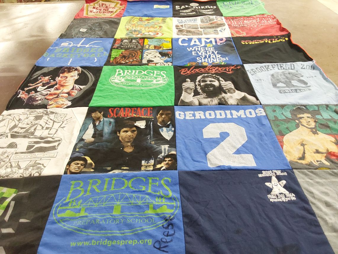 T-shirt quilt from bridges preparatory school by Debs from CA