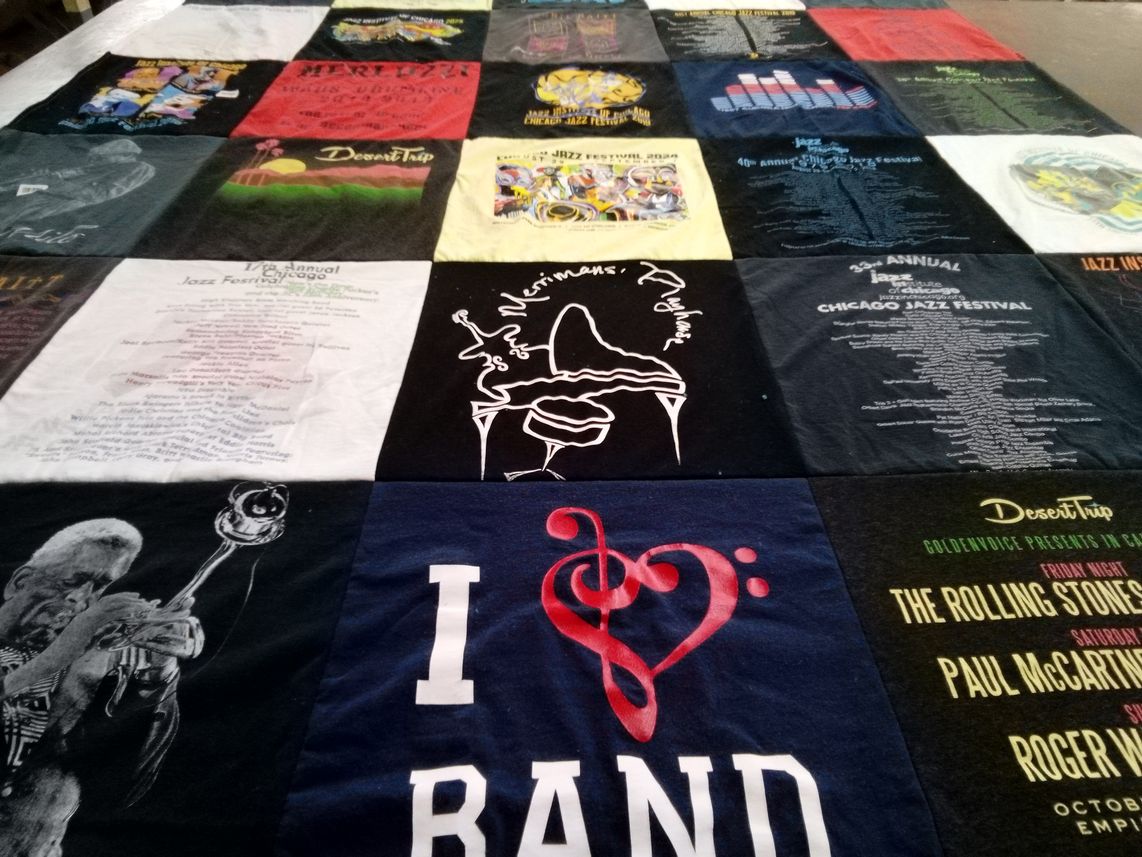 T-shirt quilt with music, jazz themes by Karen from IL