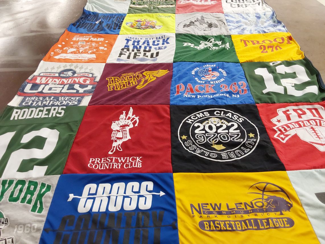 T-shirt quilt from hcms 9th grade academy, new lenox community park district by Salta from IL
