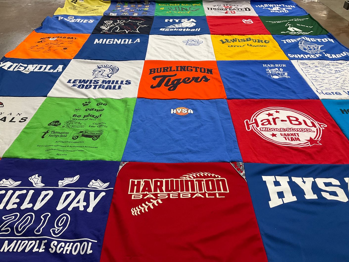 T-shirt quilt featuring burlington tigers, har-bur middle school by Jeanne from CT