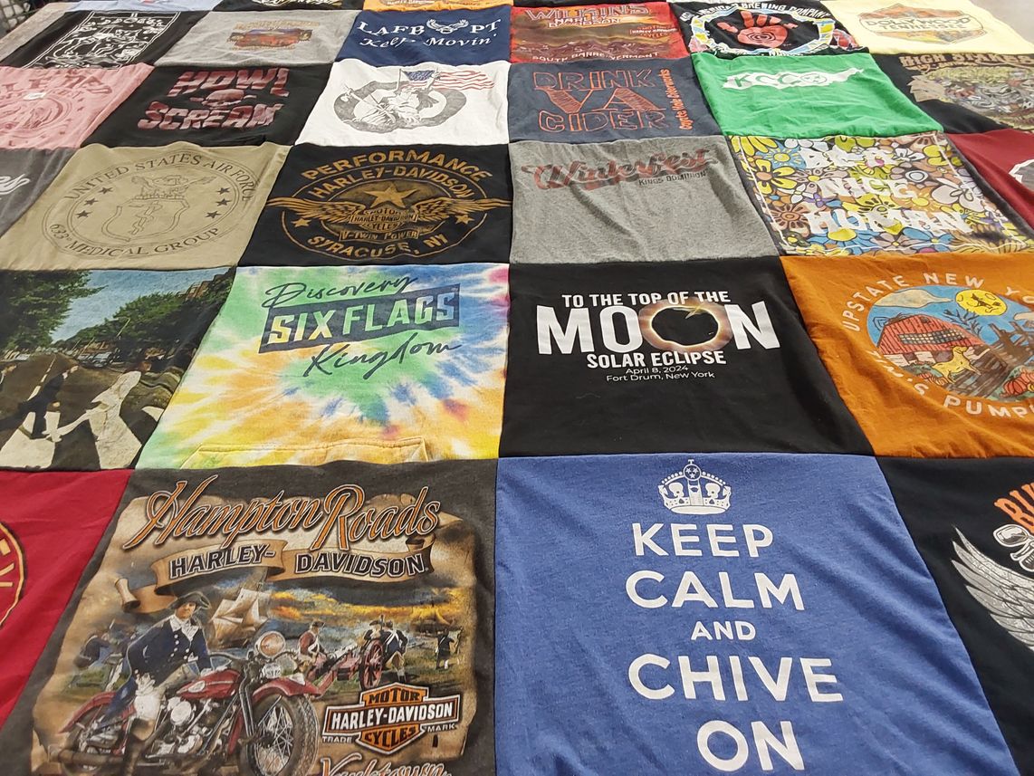 T-shirt quilt with motorcycles, festivals themes by Jamie from KS