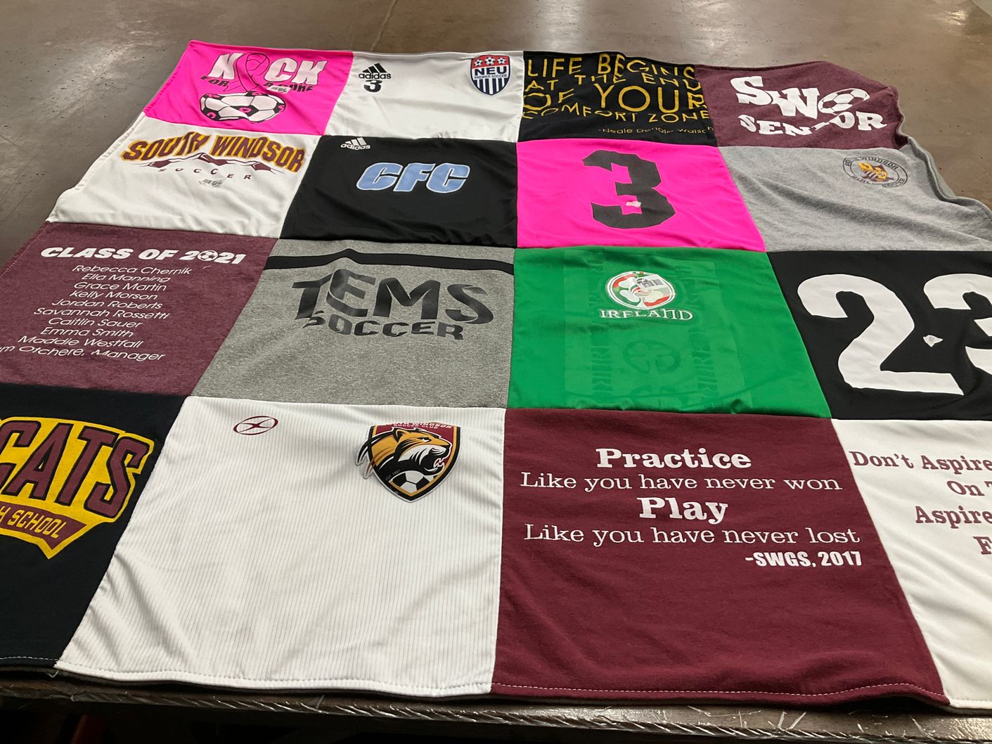 T-shirt quilt featuring temple university soccer, south windsor high school soccer by Cara from CT