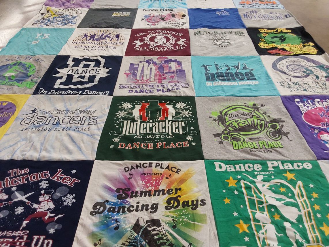 T-shirt quilt with dance, performing arts themes by Darcey from MA