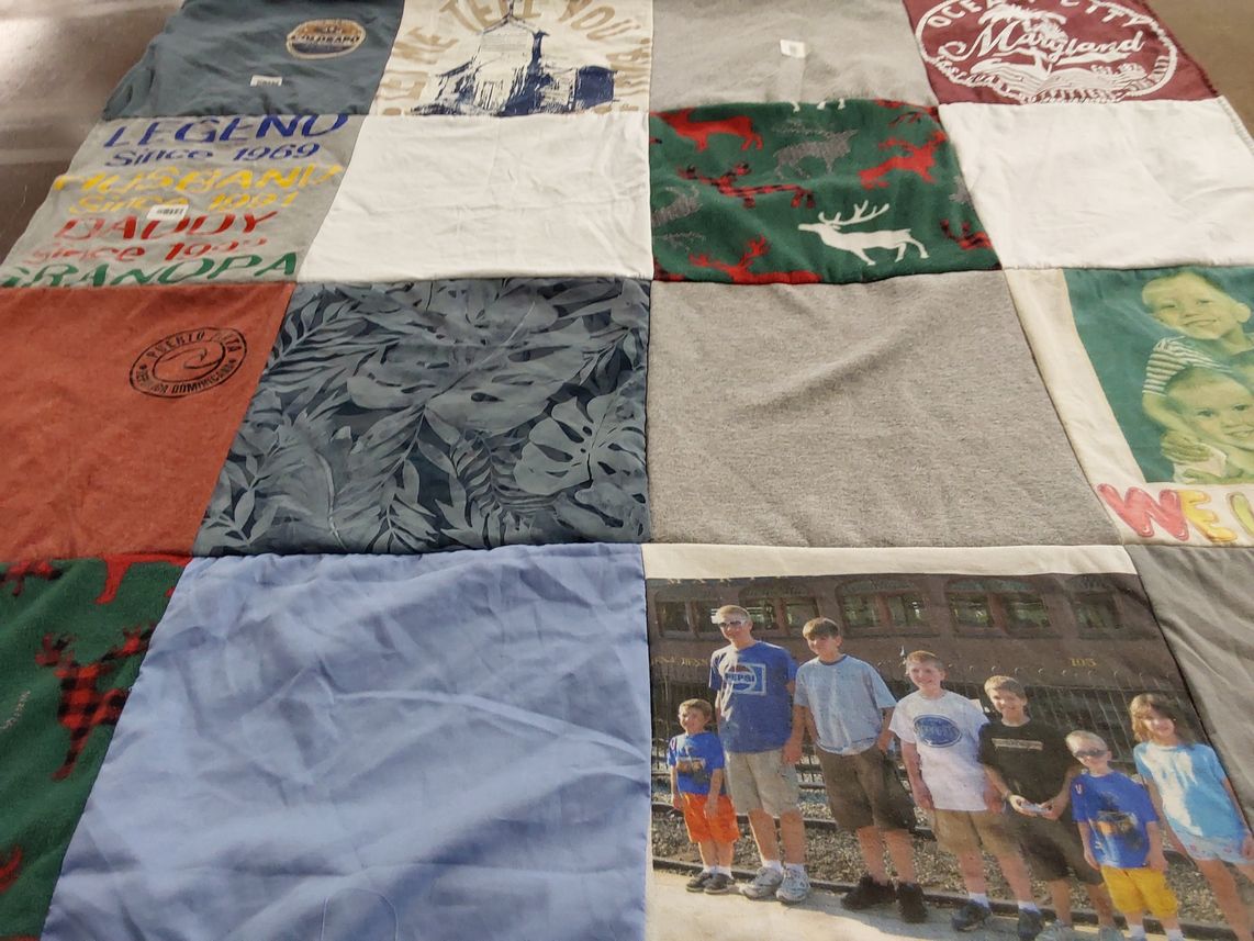 T-shirt quilt with family, friends themes by Jackie from CT