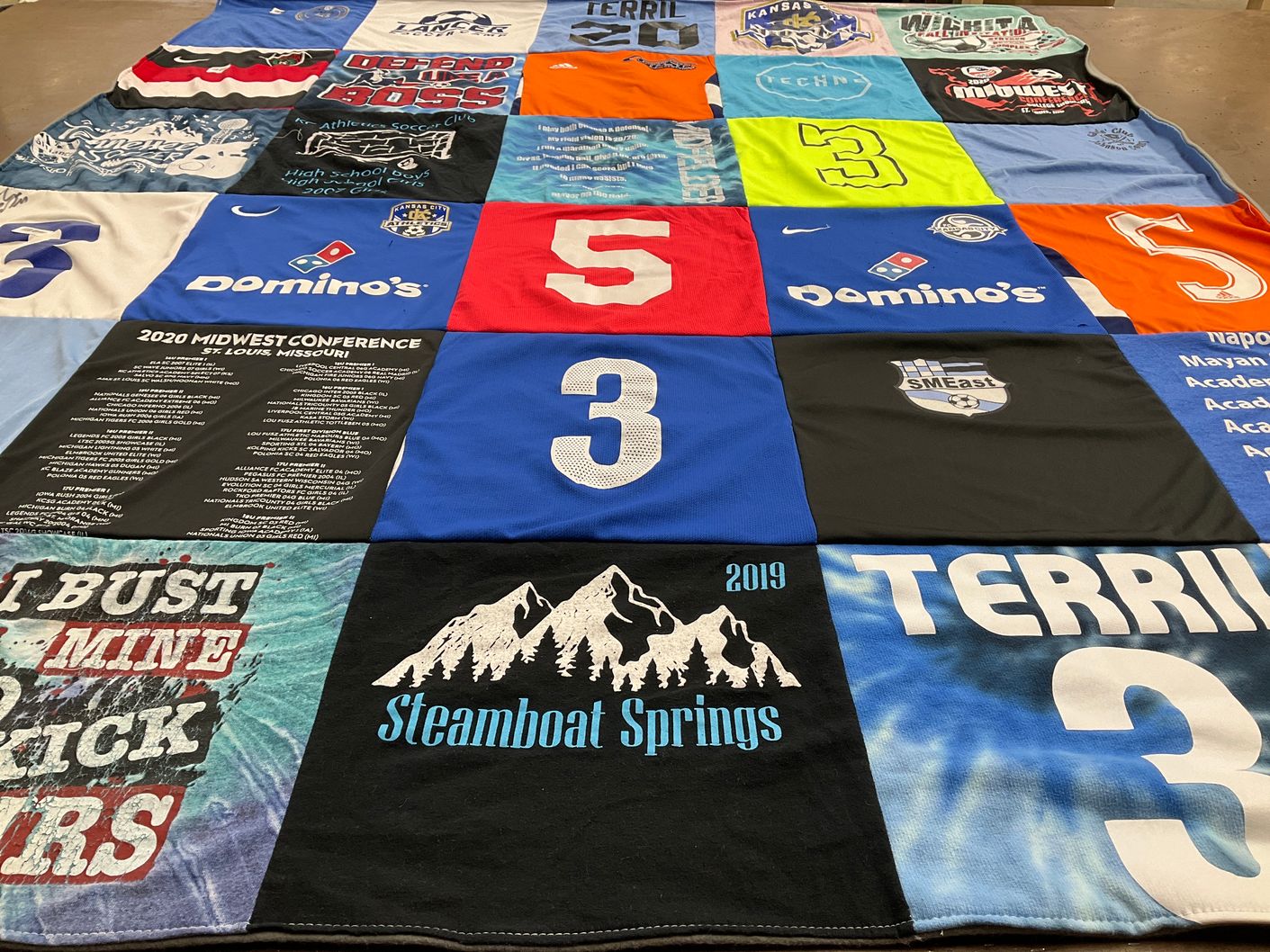 T-shirt quilt featuring soccer team by Mike from KS