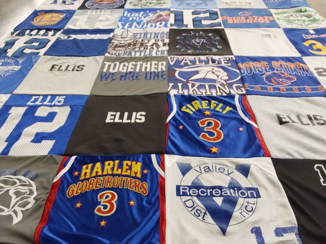 T-shirt quilt featuring harlem globetrotters, boise state broncos by Sara from ID