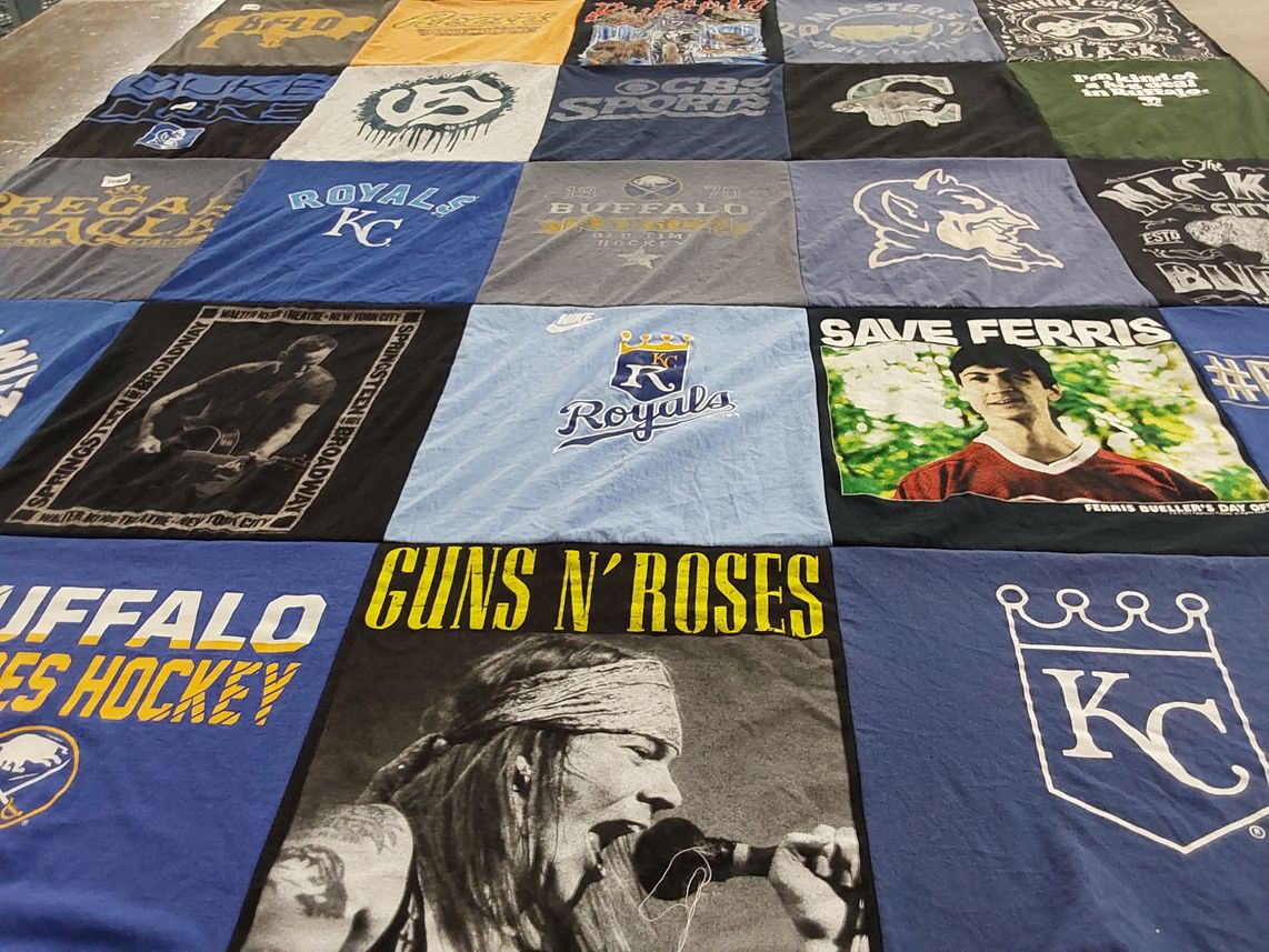 T-shirt quilt featuring kansas city royals, buffalo sabres by Sue Ann from NJ