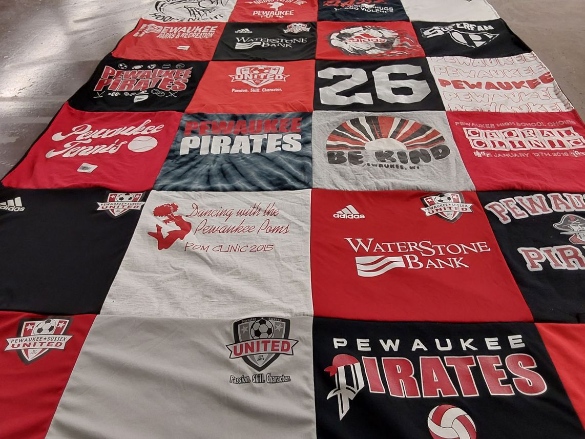 T-shirt quilt featuring pewaukee pirates, pewaukee united by Andrea from WI