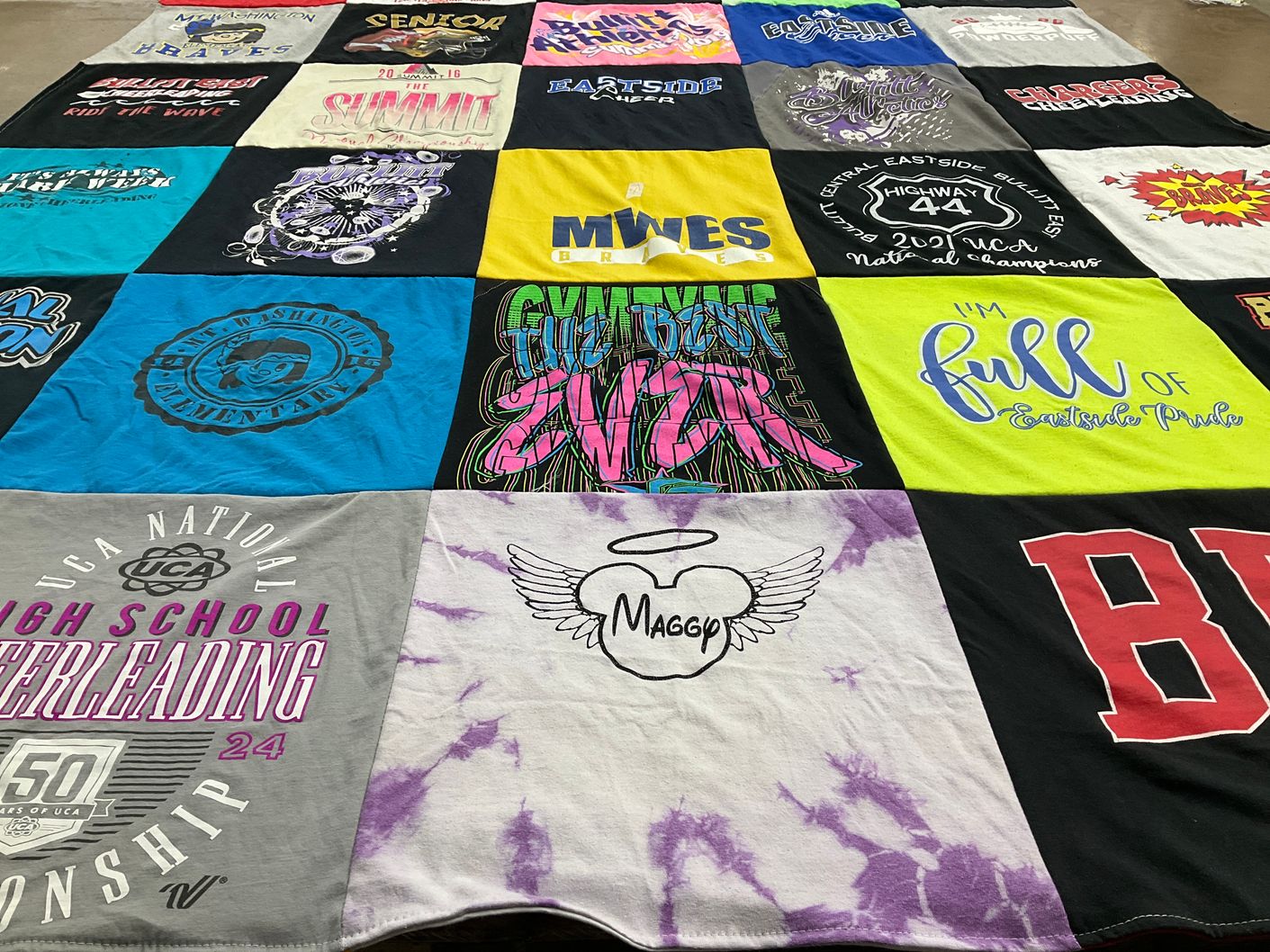 T-shirt quilt featuring eastside cheerleading team by Kristy from KY