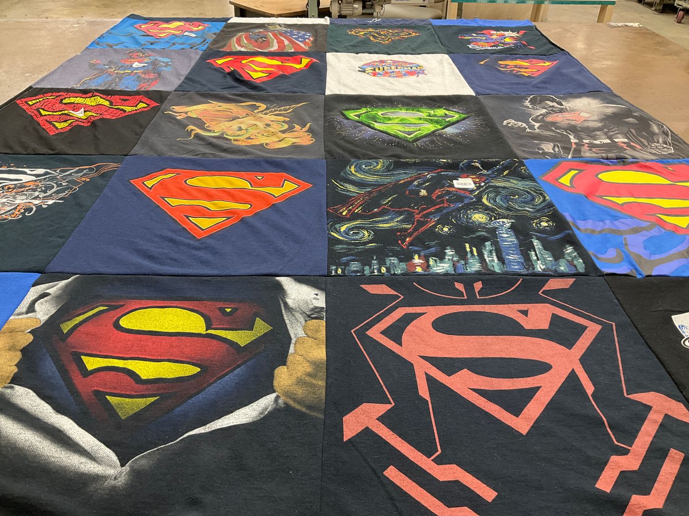 T-shirt quilt with comics, superheroes themes by Ken from SC