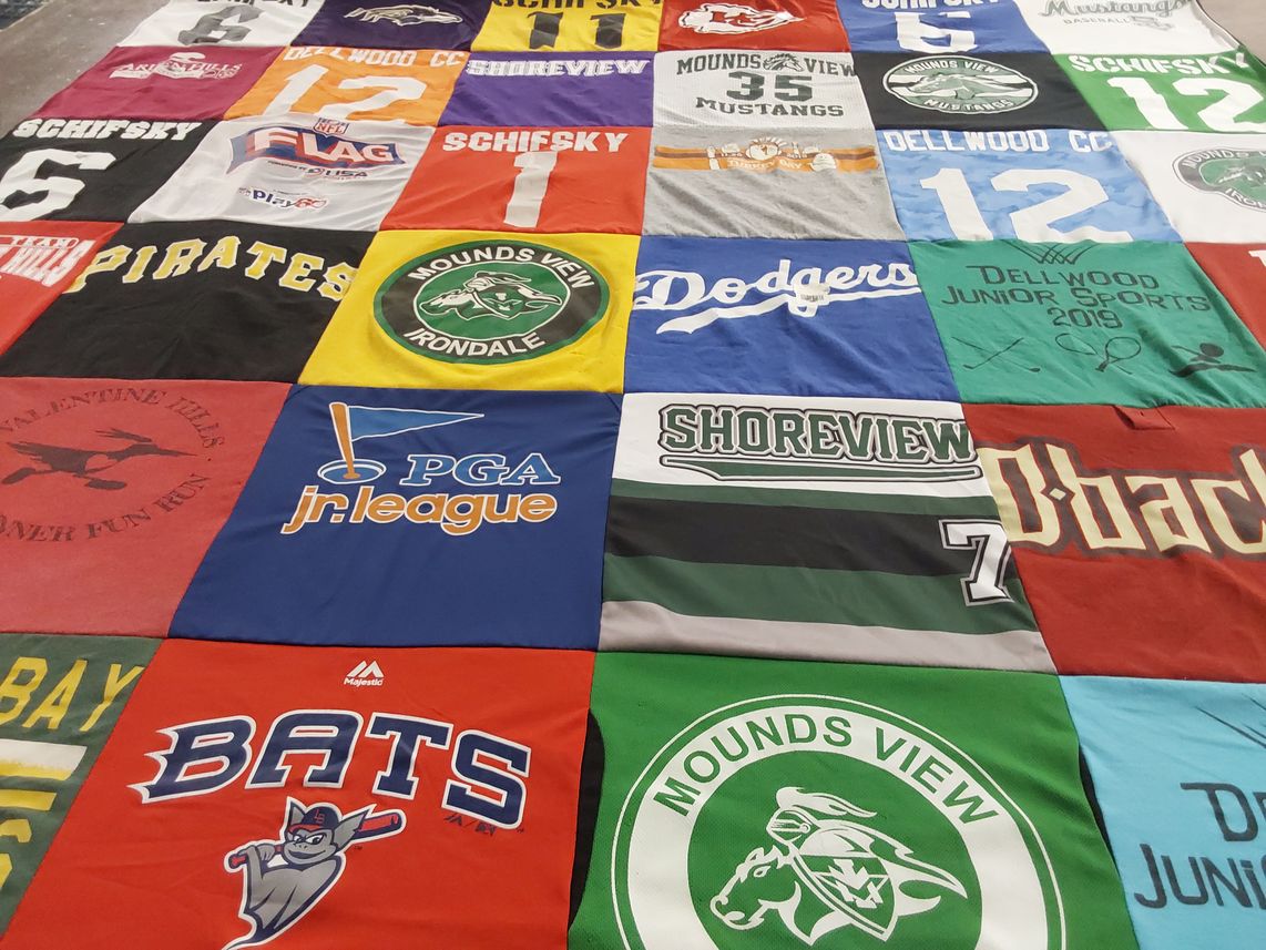 T-shirt quilt featuring mounds view mustangs, dellwood mustangs by Lindsey from MN