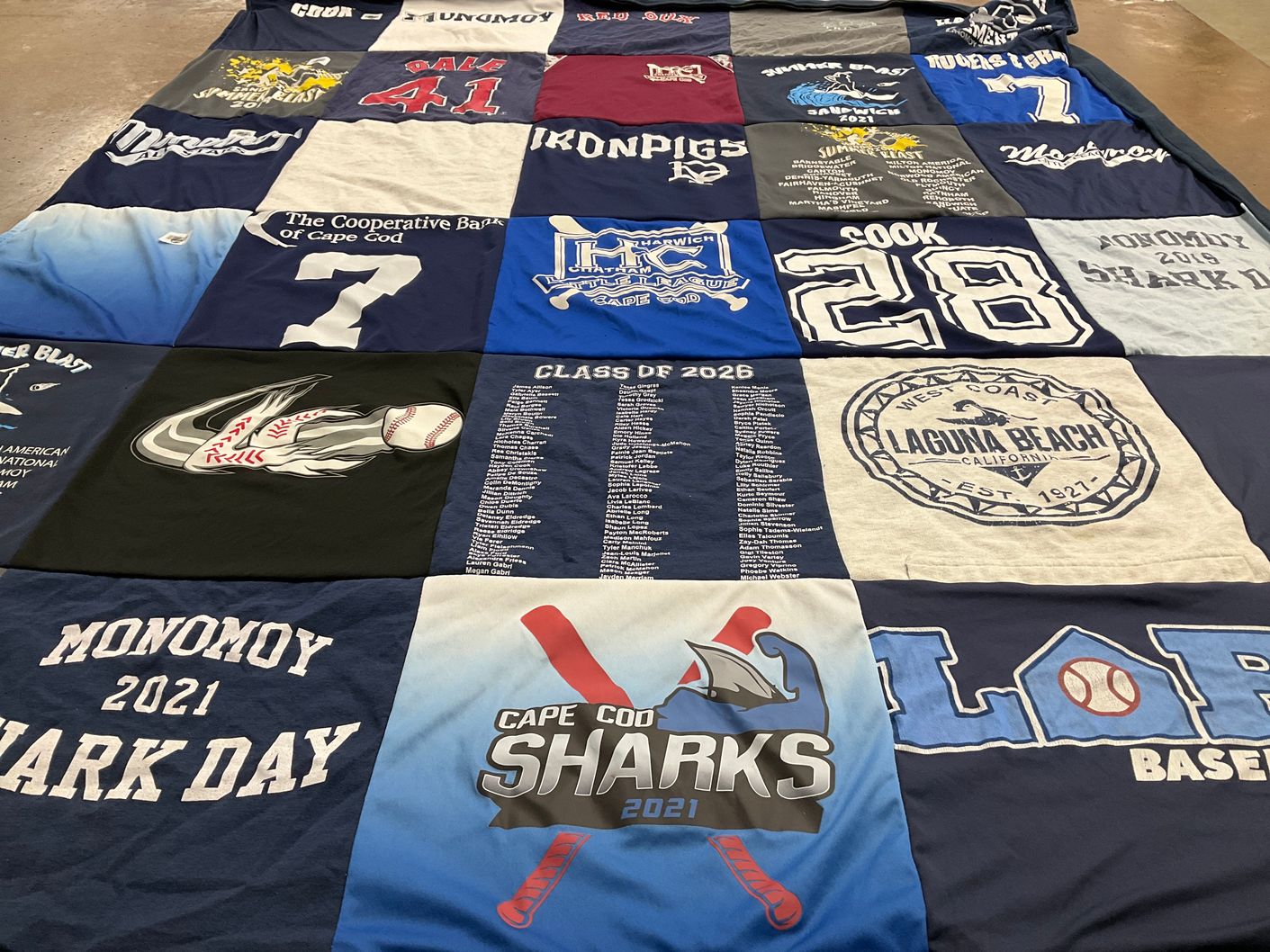 T-shirt quilt featuring cape cod sharks, monomoy sharks by Jennifer from MA