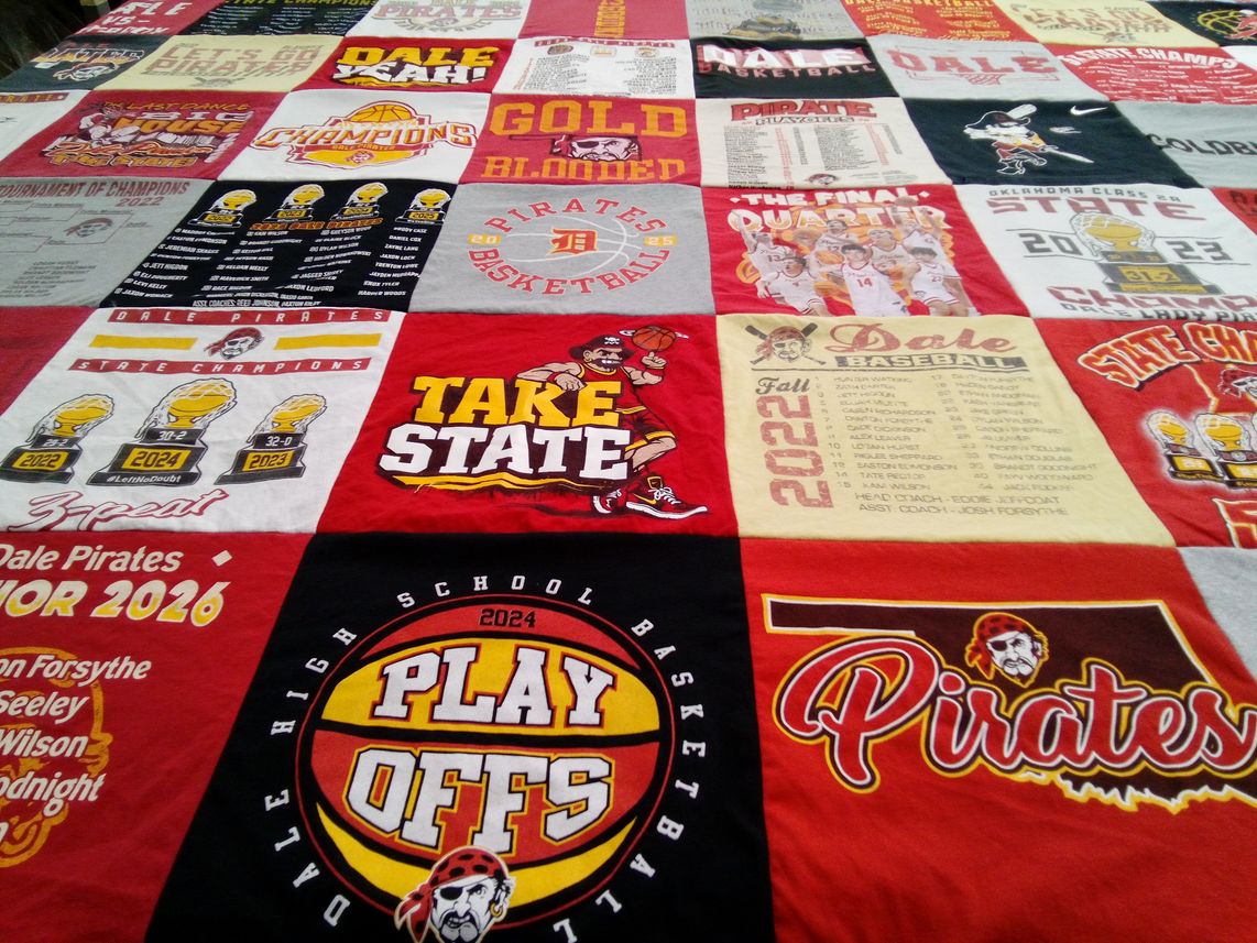 T-shirt quilt featuring dale high school pirates basketball, dale high school pirates baseball by Goodnight, from OK