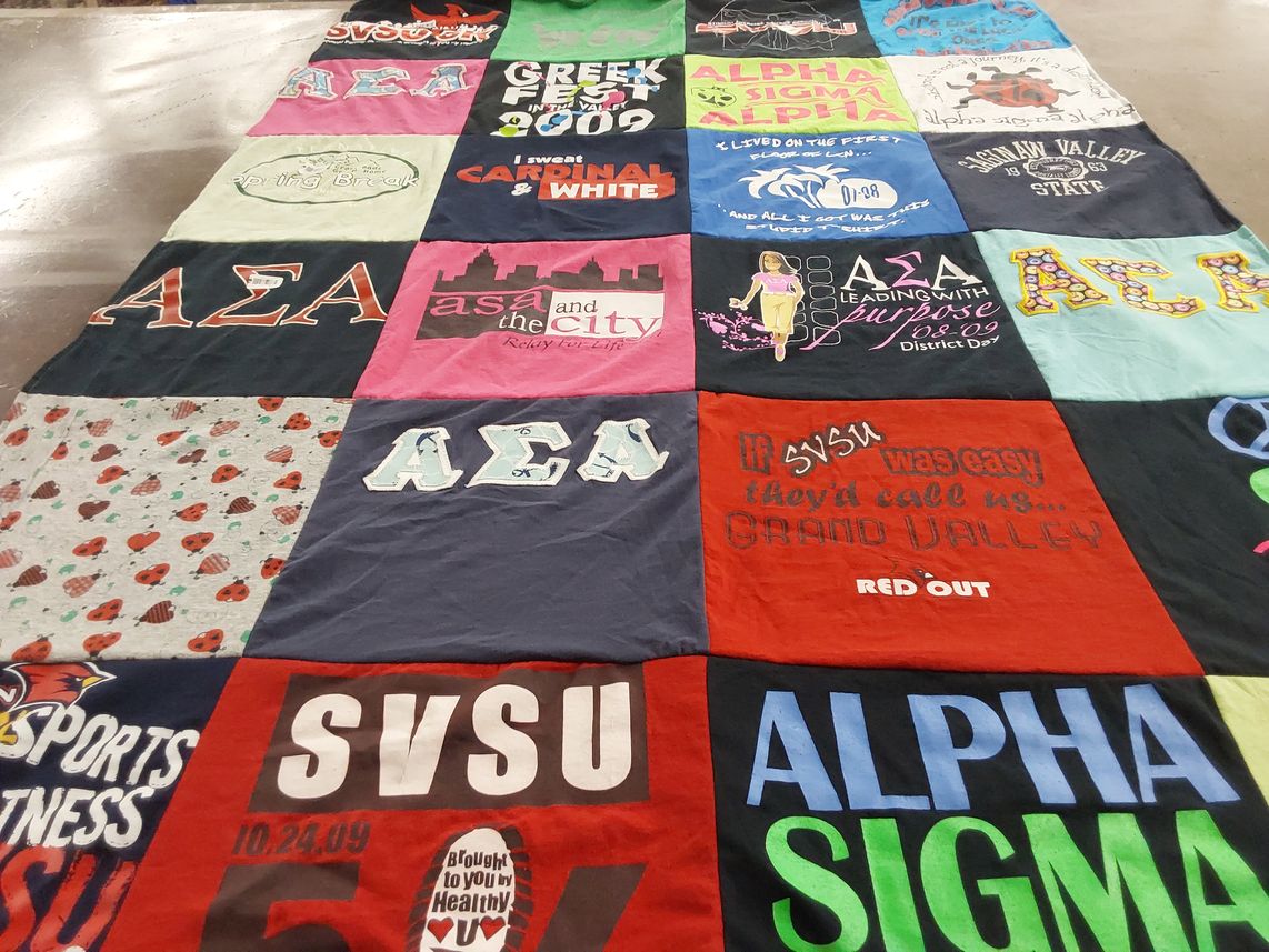 T-shirt quilt from saginaw valley state university by Gail from MI