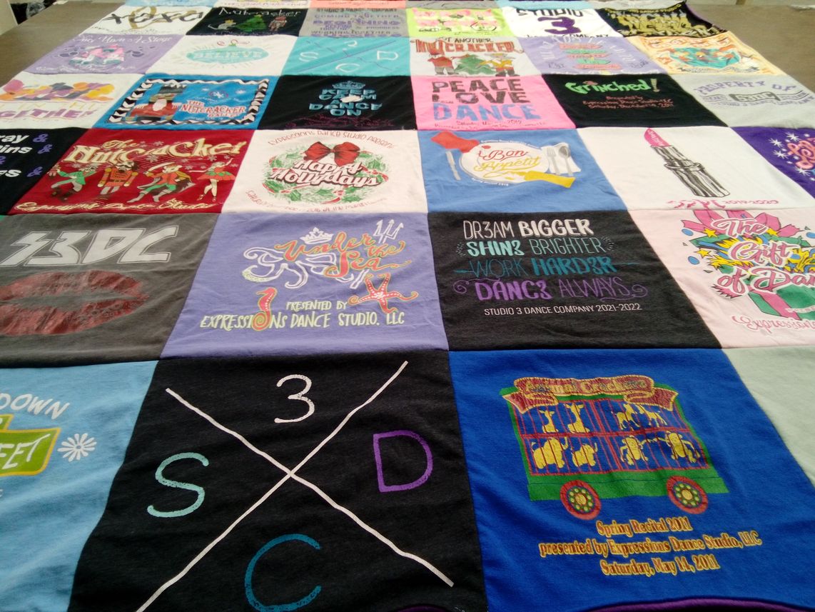 T-shirt quilt with dance themes by Shelley from GA
