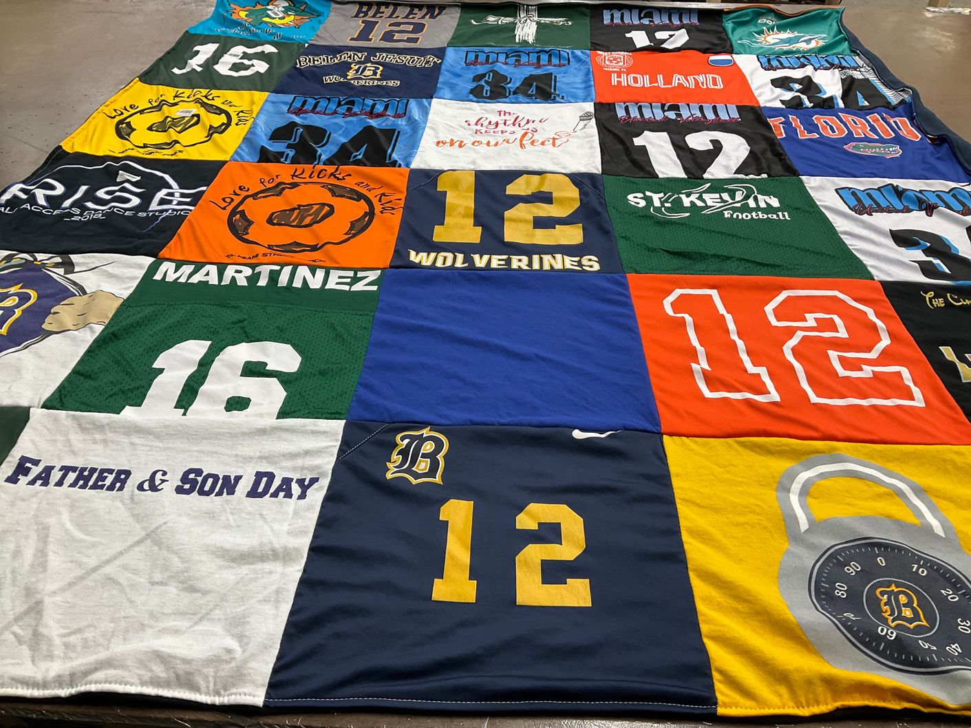 T-shirt quilt featuring miami football, belan jessup wolverines by Lisette from FL