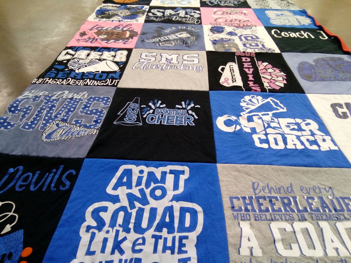 T-shirt quilt featuring sms cheer team by Janet from SC