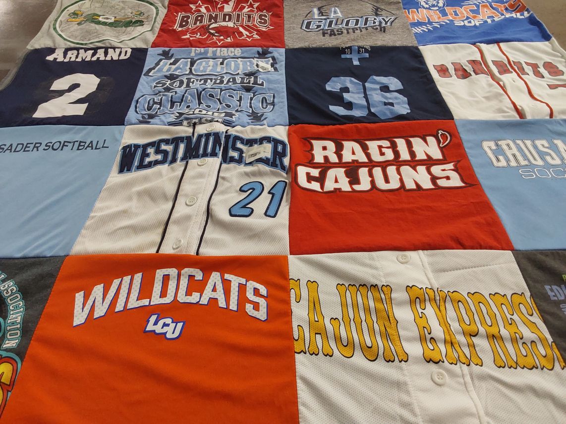 T-shirt quilt featuring wildcats, rage cajuns by Kilie from LA
