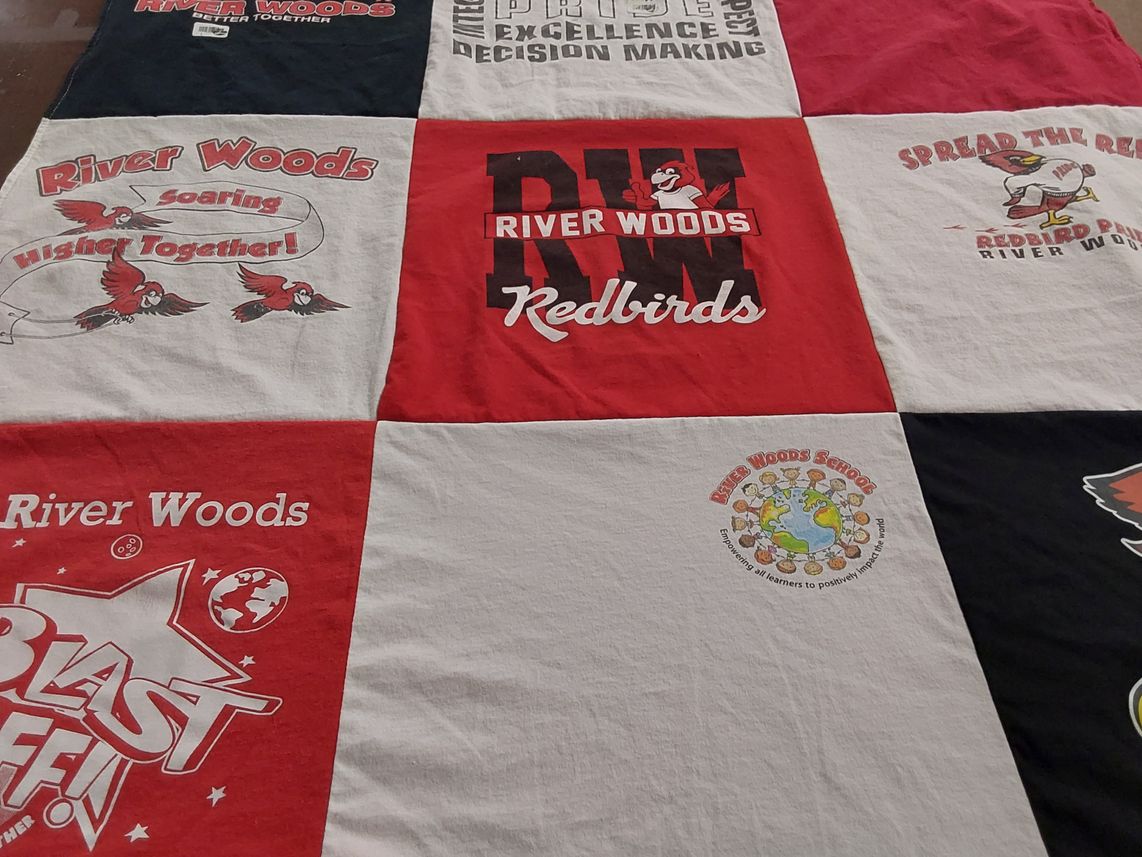 T-shirt quilt featuring river woods redbirds by Gina from IL