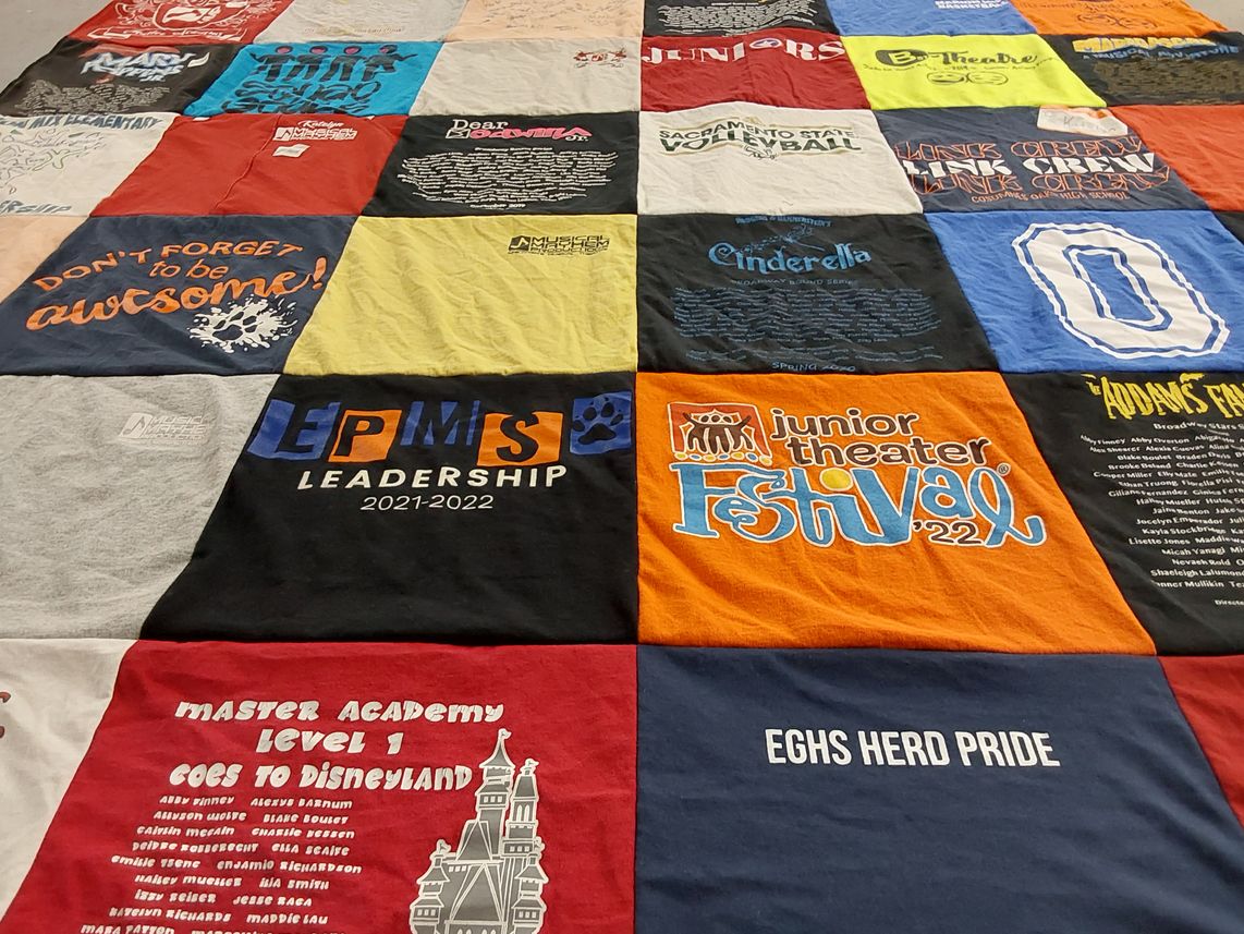 T-shirt quilt from elementary school, epms by Theresa from CA