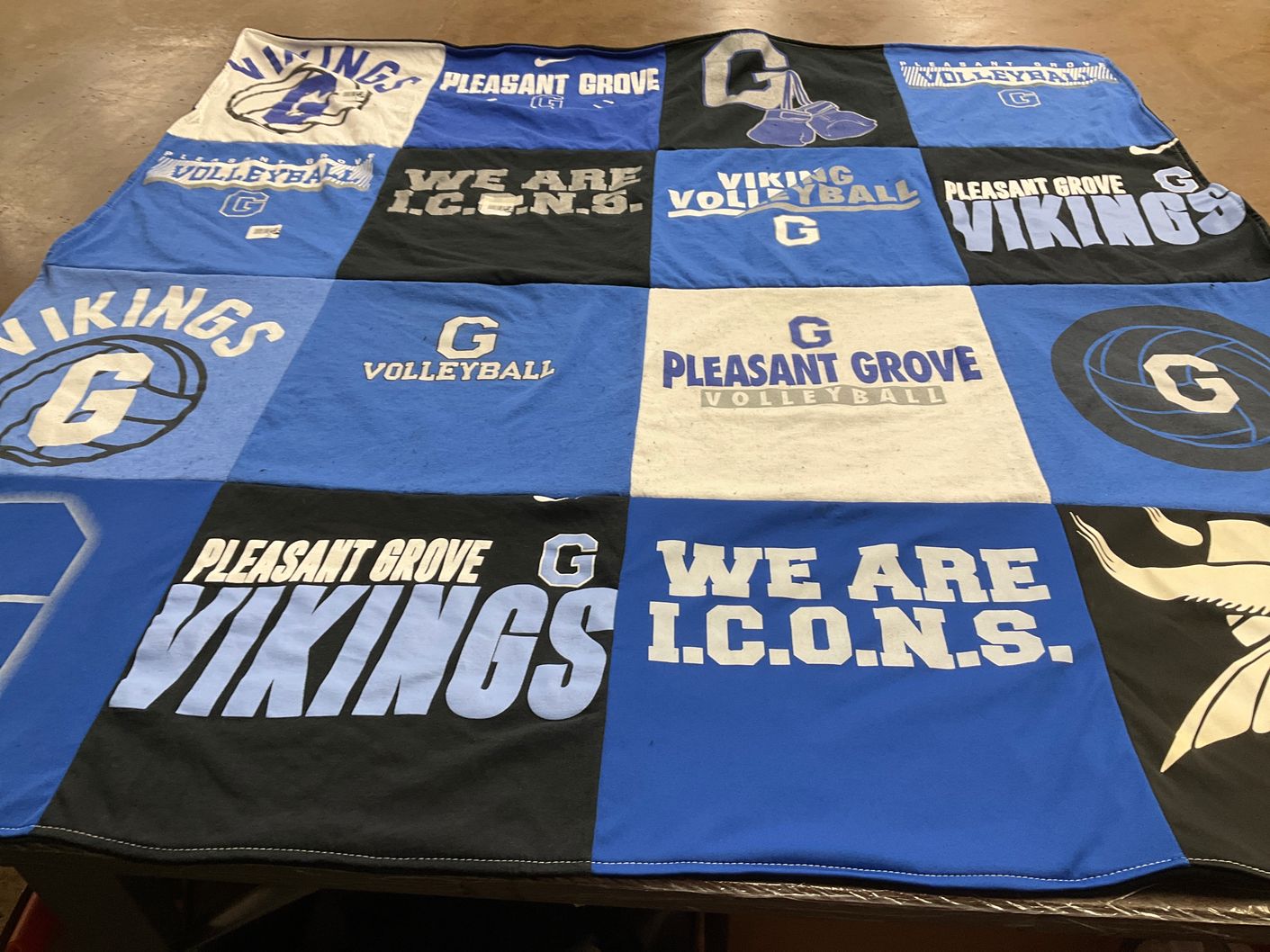 T-shirt quilt featuring pleasant grove high school viking volleyball by Sadie from CO