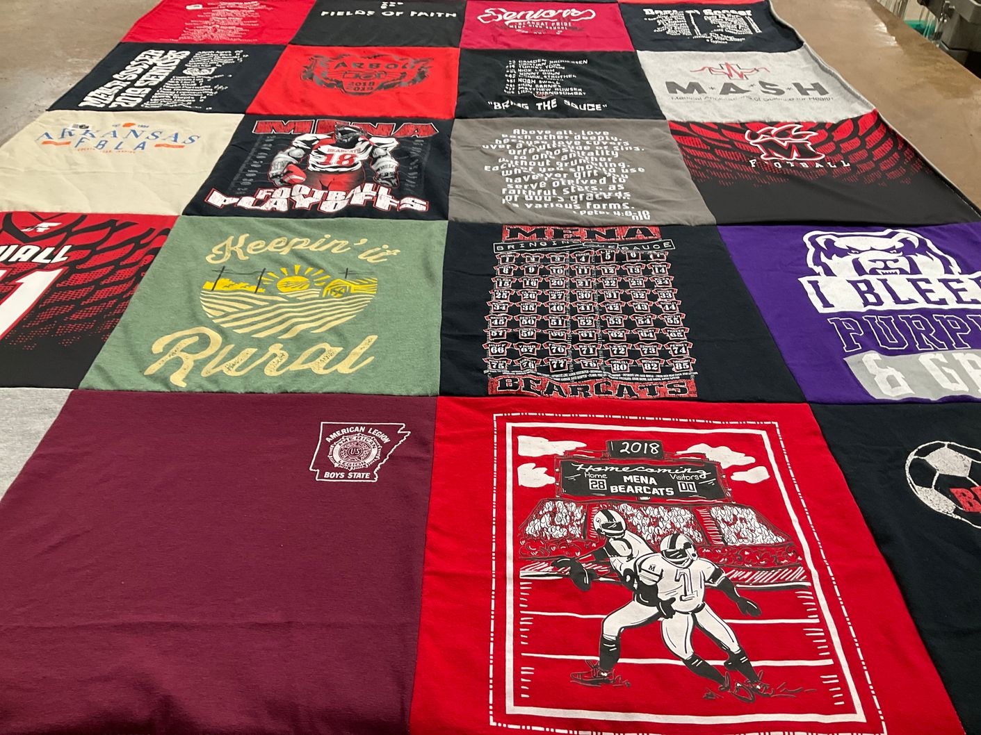 T-shirt quilt featuring mena high school bearcats by Stacy from AR
