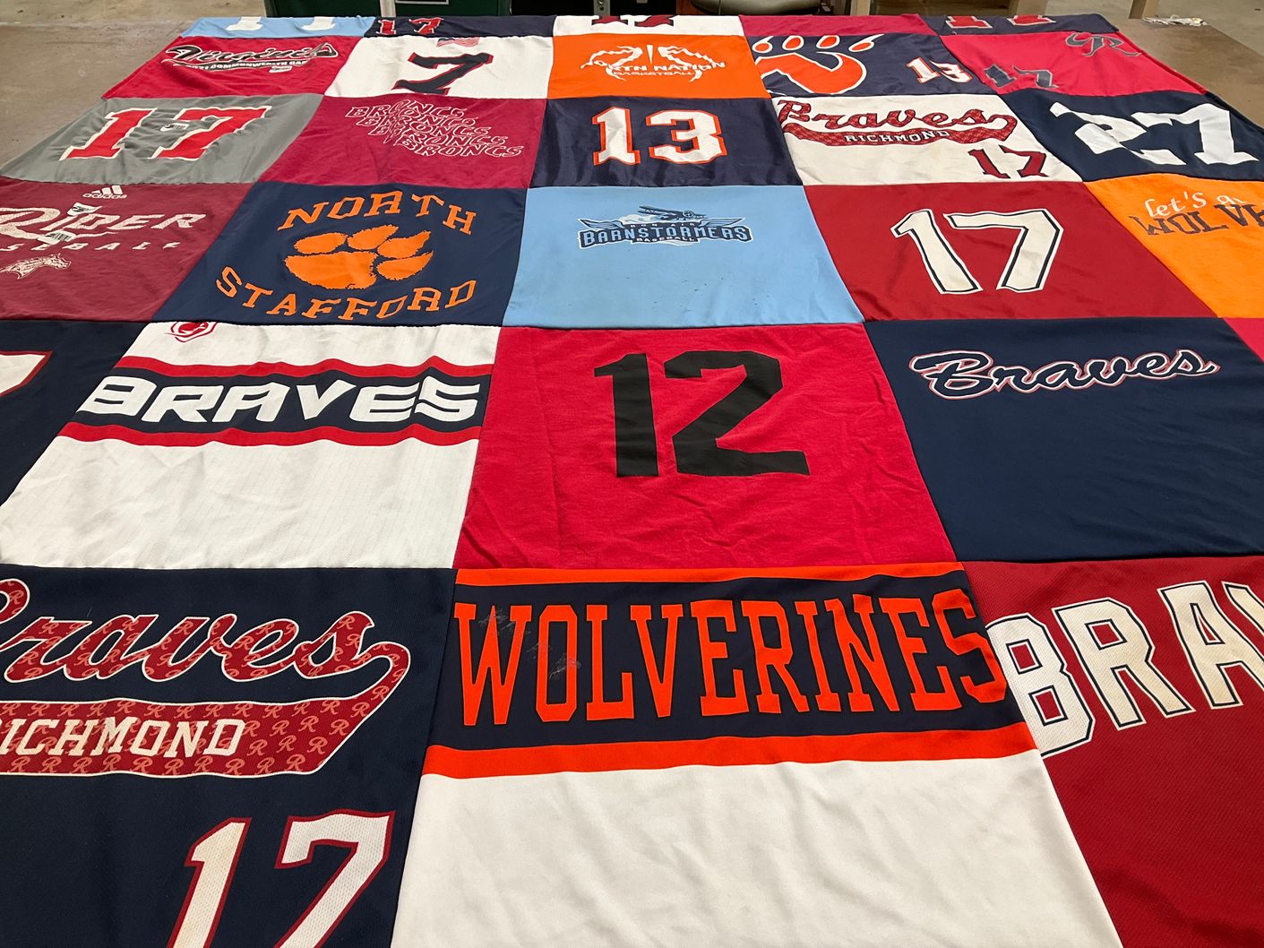 T-shirt quilt featuring braves, wolverines by Mary from VA