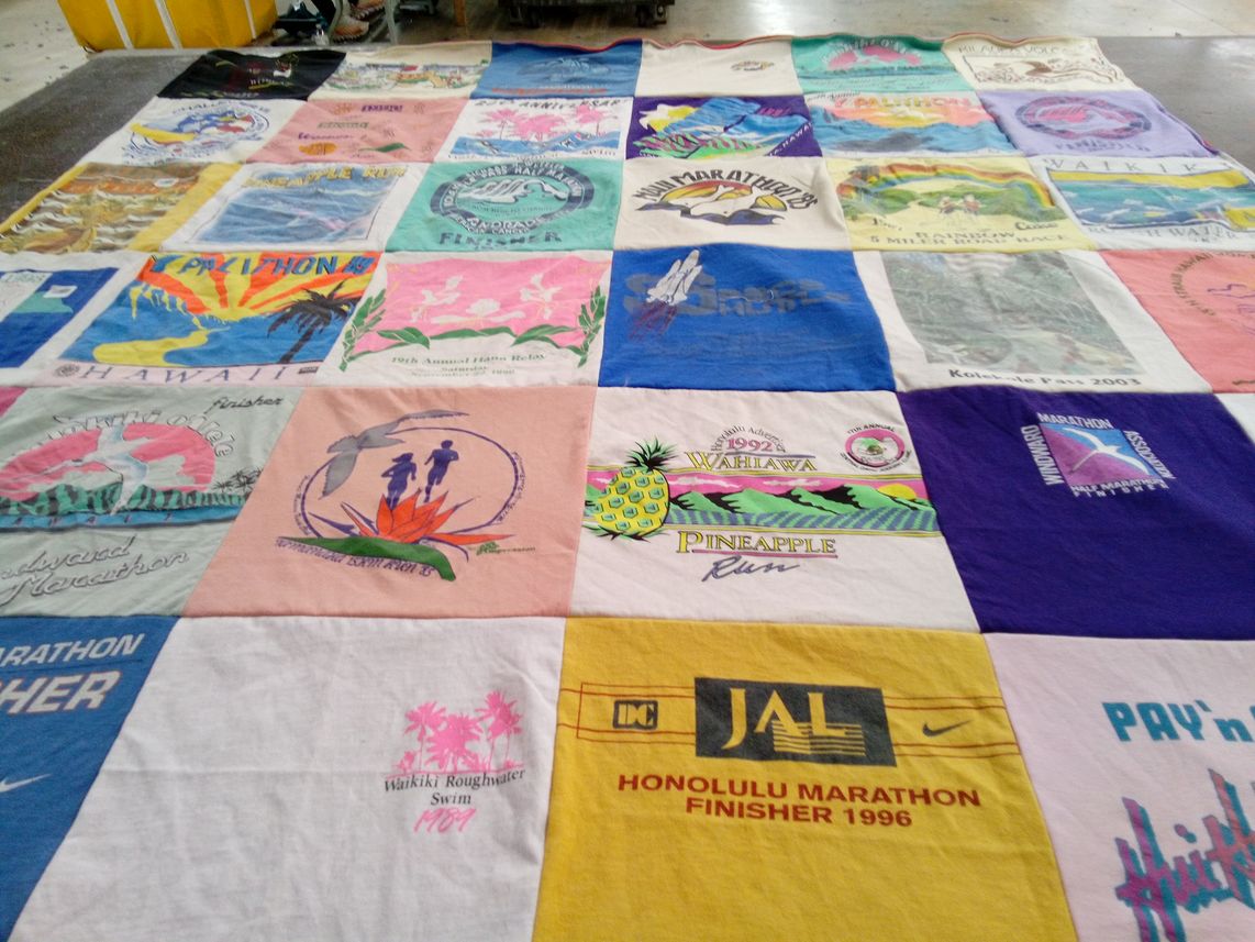 T-shirt quilt with running, marathon themes by Colette from HI