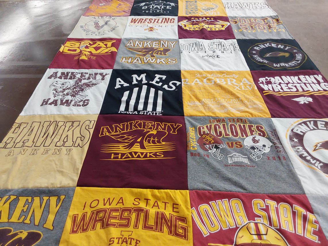 T-shirt quilt featuring ankeny hawks, iowa state cyclones by Kellie from IA