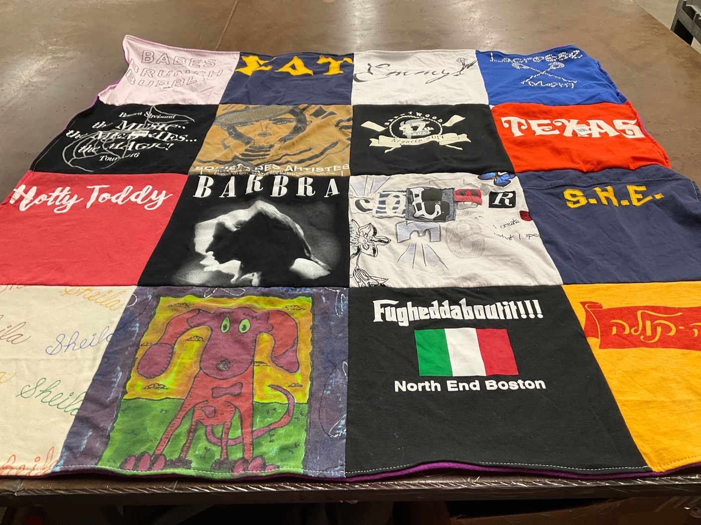 T-shirt quilt with music, sports themes by Sheila from TX