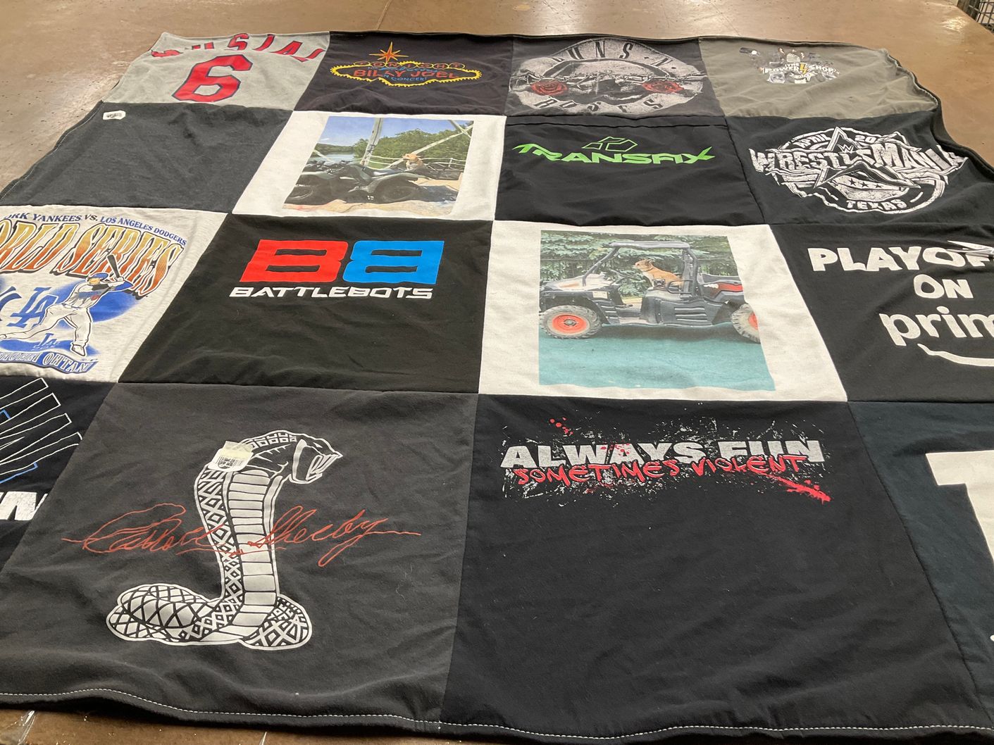 T-shirt quilt with sports, gaming themes by Katrina from TN