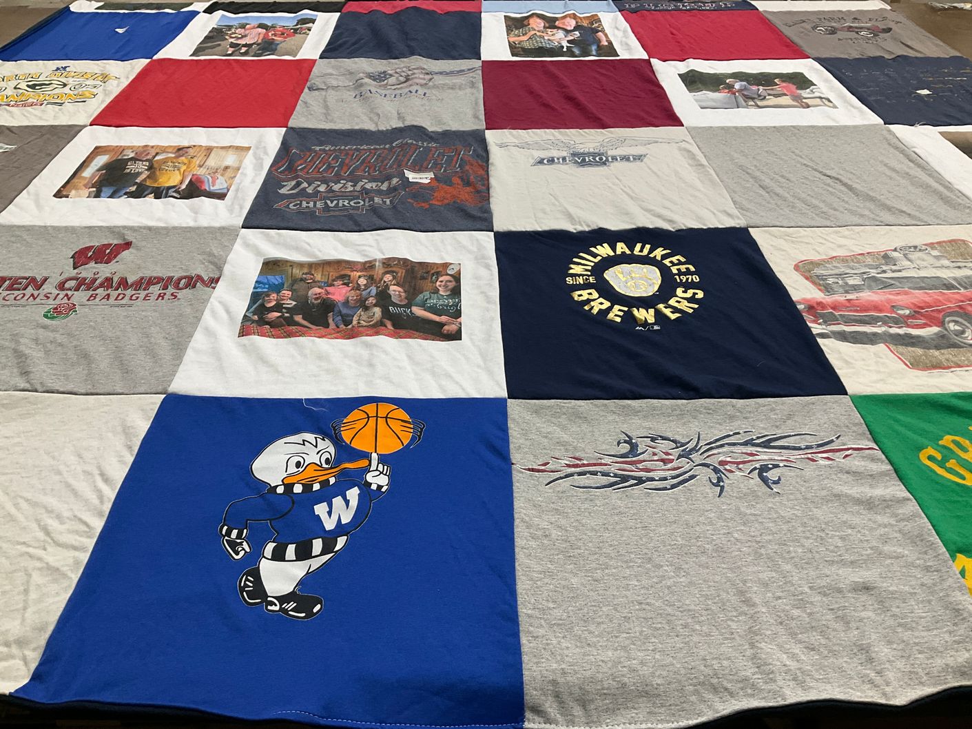 T-shirt quilt featuring wisconsin badgers, milwaukee brewers by Wendy from WI