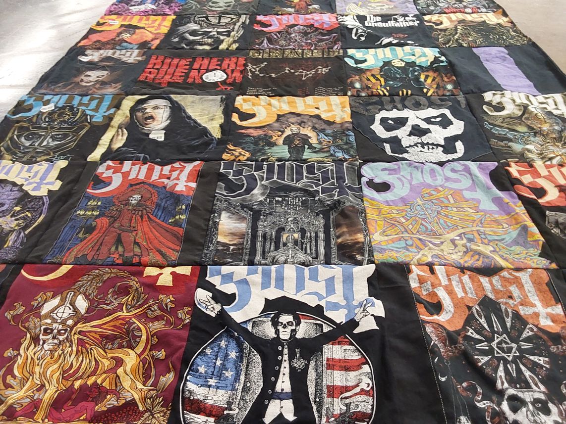T-shirt quilt with music, rock themes by Ashlee from WA