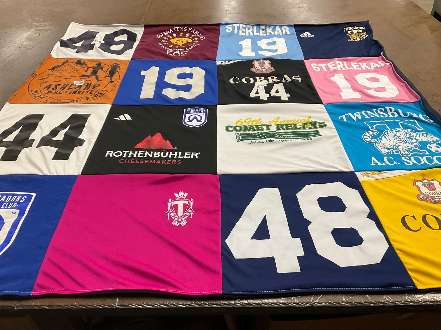 T-shirt quilt with sports, soccer themes by Kimberly from OH