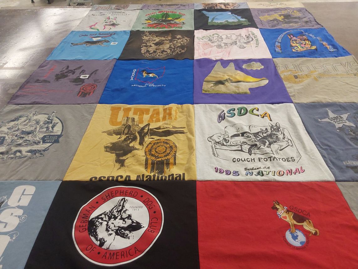 T-shirt quilt with dogs, german shepherds themes by deborah from CA