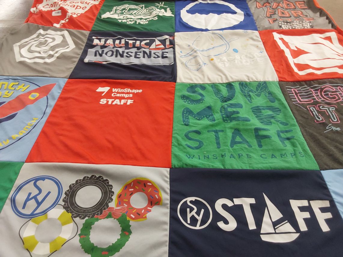 T-shirt quilt with camps, camping themes by Martha from TX
