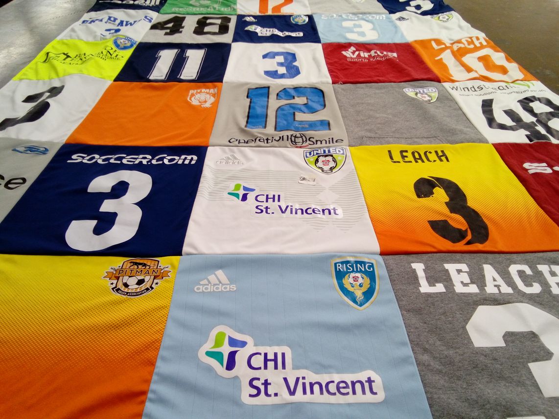 T-shirt quilt with soccer, sports themes by Michelle from VA