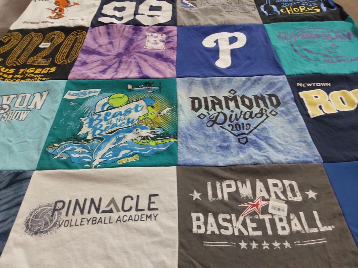 T-shirt quilt with sports, volleyball themes by Melissa from PA