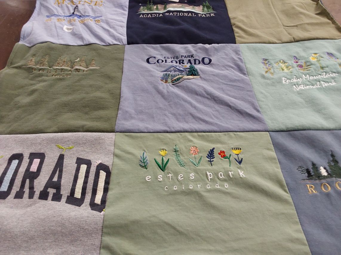 T-shirt quilt with outdoor, nature themes by Andrea from CT