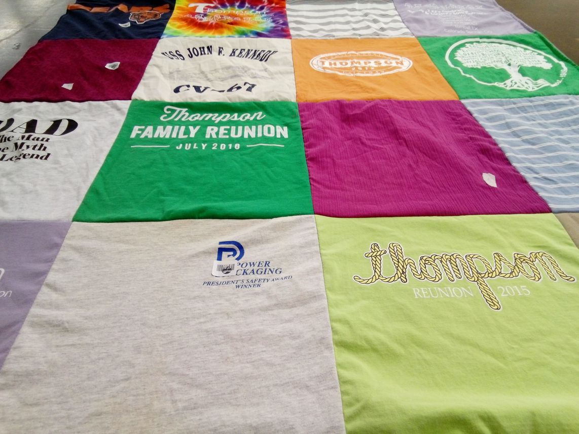T-shirt quilt with family reunions themes by Cheryl from WI