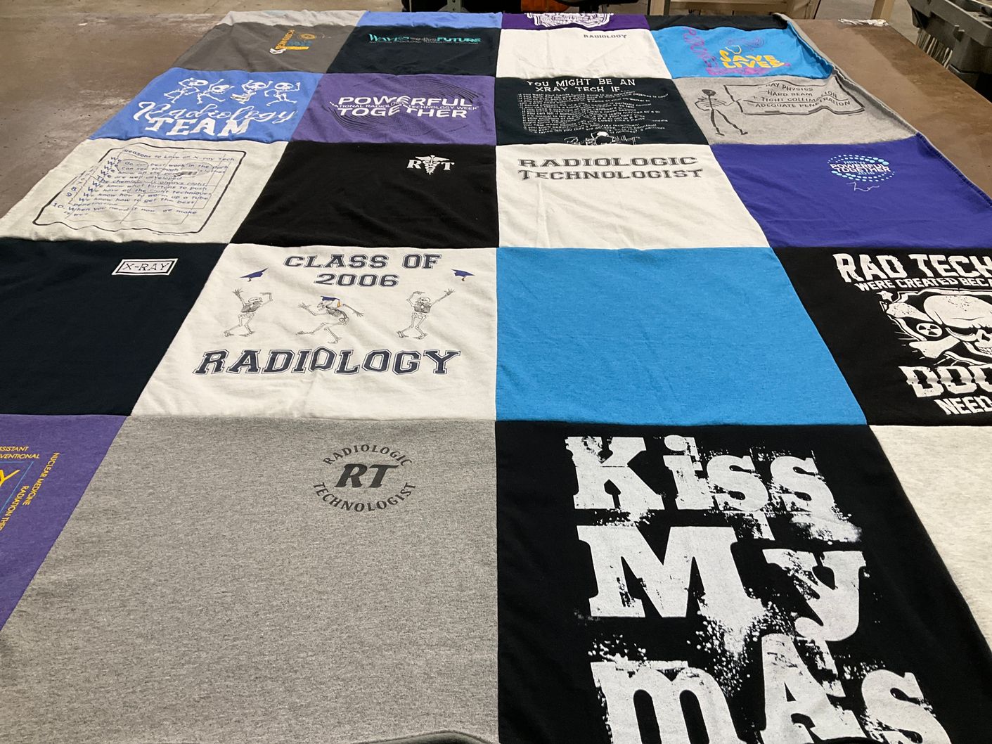 T-shirt quilt with radiology, technologist themes by Kela from NC