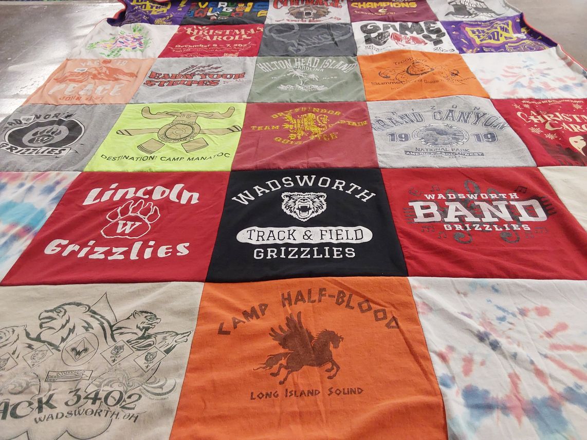 T-shirt quilt from wadsworth high school, lincoln high school by Rebecca from OH