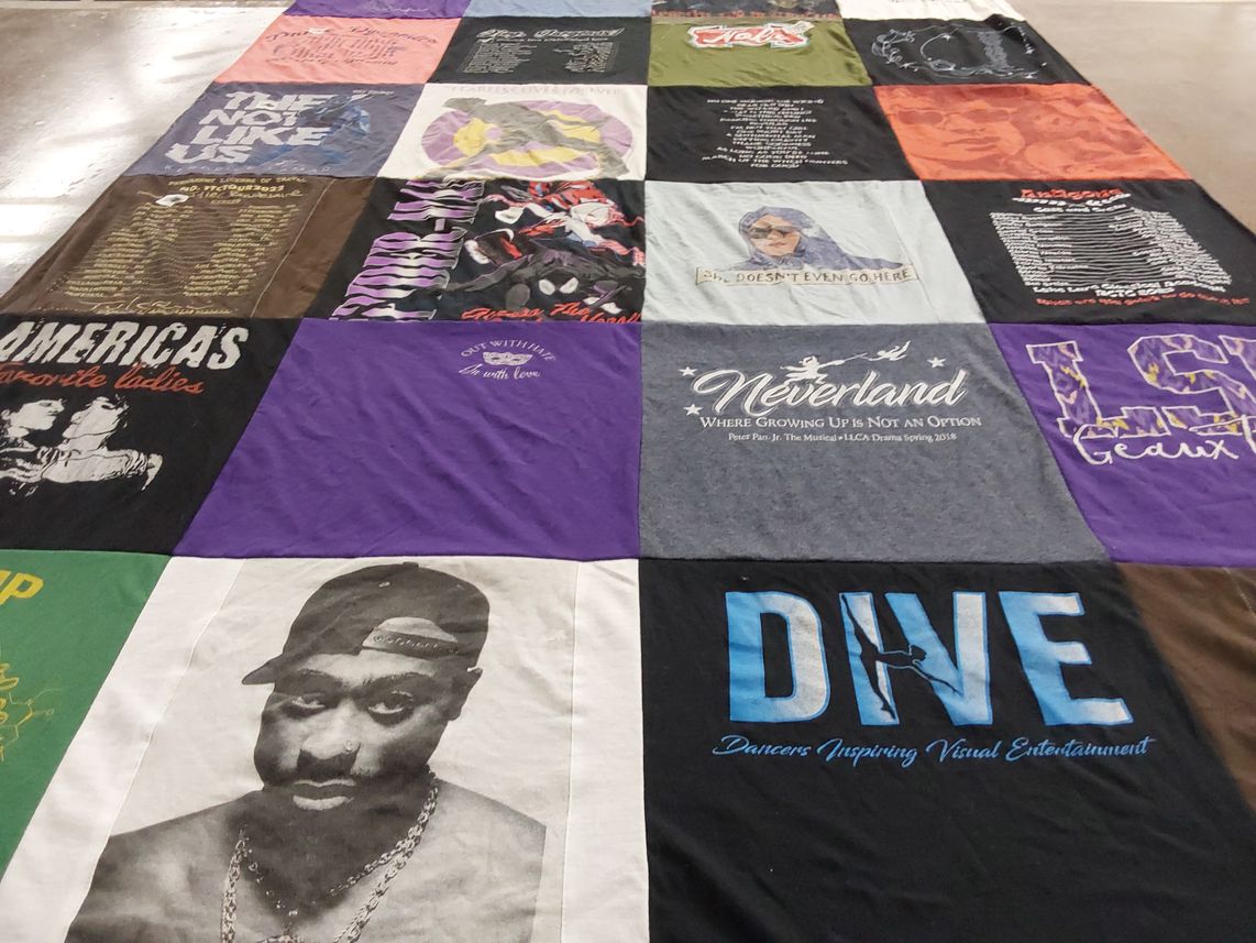 T-shirt quilt with theater, music themes by MEREDITH from NC