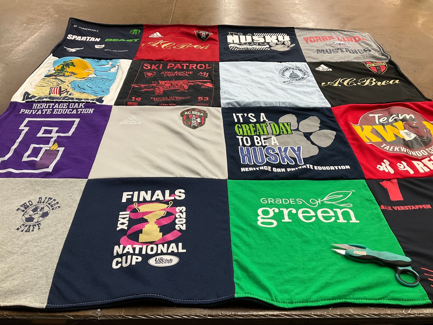 T-shirt quilt featuring mustangs, huskies by Nirupa from CA