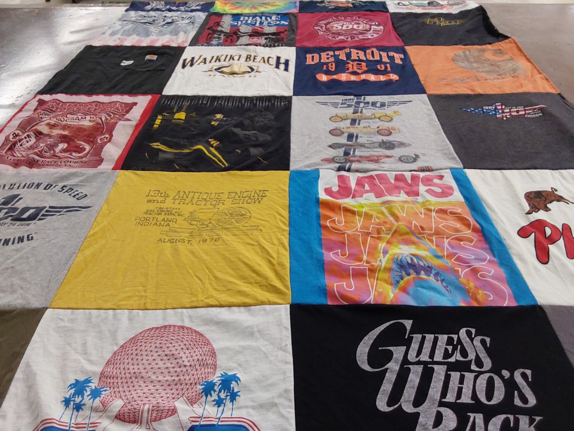 T-shirt quilt with beach, baseball themes by AE from MI