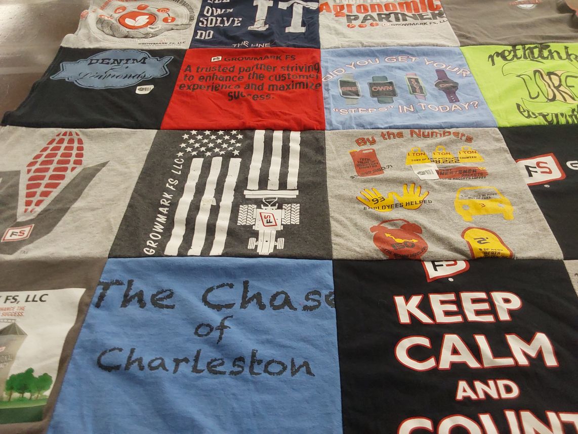 T-shirt quilt with agriculture, community service themes by DAWN  from DE