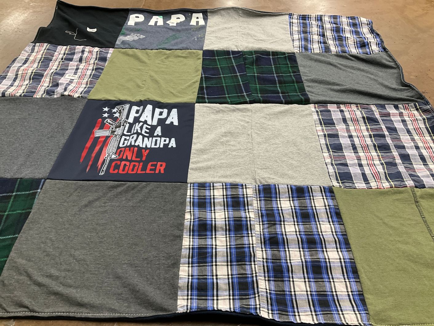 T-shirt quilt with family, fatherhood themes by Sheri from CA
