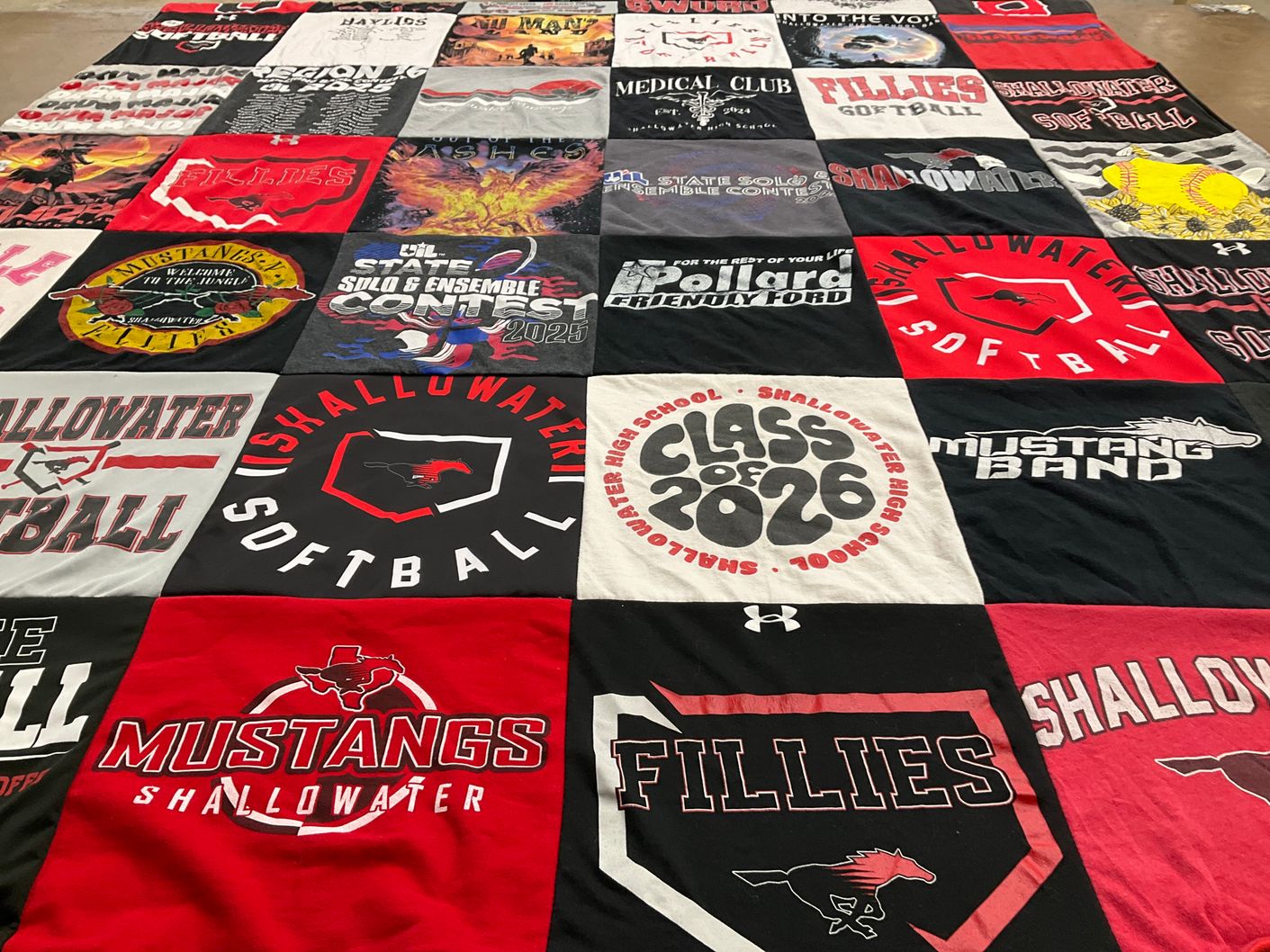 T-shirt quilt featuring shallowater fillies, shallowater mustangs by Nita from TX